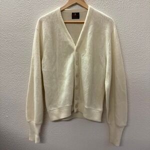 Vintage 90s Arnold Palmer cardigan sweater Cream yellow knit with buttonup front